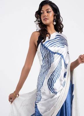 Navyblue crepe digital printed saree with blouse 2