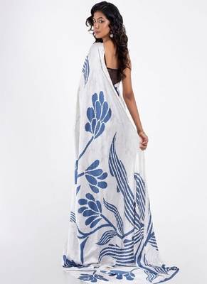 Navyblue crepe digital printed saree with blouse 3
