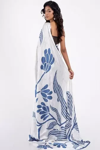 Navyblue crepe digital printed saree with blouse