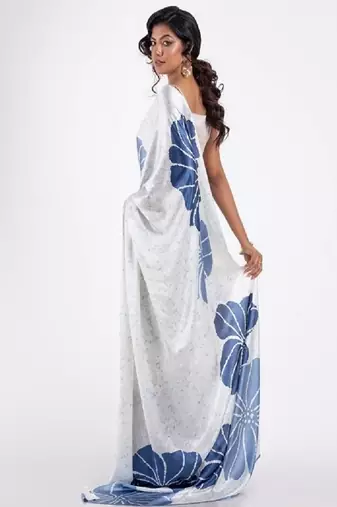 Navyblue crepe digital printed saree with blouse