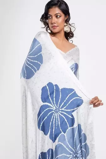 Navyblue crepe digital printed saree with blouse