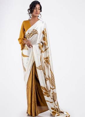 Mustard crepe digital printed saree with blouse 1