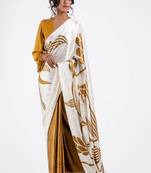 Mustard crepe digital printed saree with blouse