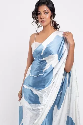 Lightblue crepe digital printed saree with blouse