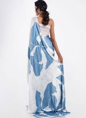 Lightblue crepe digital printed saree with blouse 3