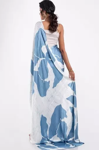 Lightblue crepe digital printed saree with blouse