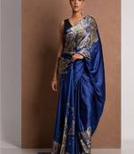 Blue crepe digital printed saree with blouse