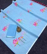 Blue plain linen digital printed with blouse