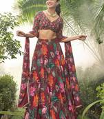 Digital Print Faux Georget Multi Sequnce LaceWork Lehenga Choli With Unstitched Blouse and Stitched Print Dupatta