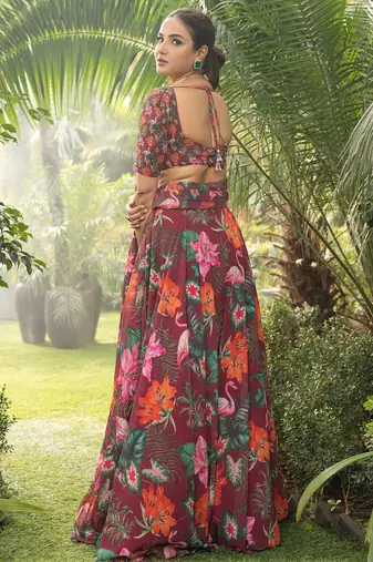 Digital Print Faux Georget Multi Sequnce LaceWork Lehenga Choli With Unstitched Blouse and Stitched Print Dupatta