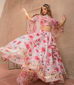 Digital Print Maslin Silk Lehenga With Unstitched Blouse And Organza Dupatta