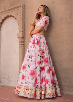 Digital Print Maslin Silk Lehenga With Unstitched Blouse And Organza Dupatta 2