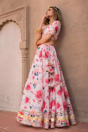 Digital Print Maslin Silk Lehenga With Unstitched Blouse And Organza Dupatta