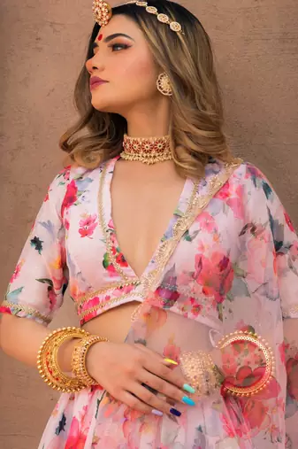 Digital Print Maslin Silk Lehenga With Unstitched Blouse And Organza Dupatta