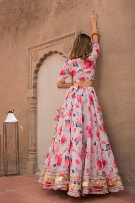 Digital Print Maslin Silk Lehenga With Unstitched Blouse And Organza Dupatta 4