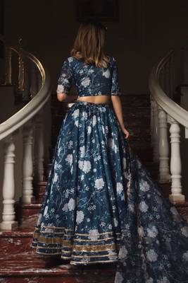 Blue Ethnic Motifs Digital Print Lehenga With Unstitched Blouse And Organza Dupatta 3