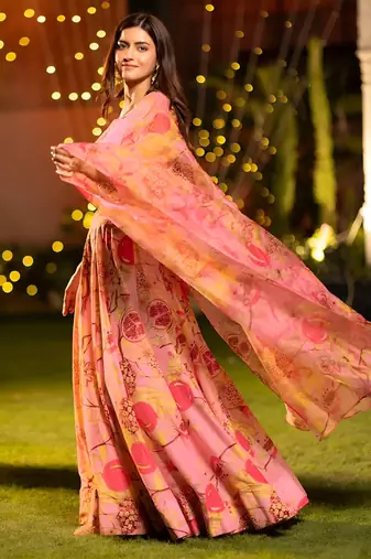 Digital Print Shiney Satin SemiStitched Lehenga Choli With Unstitched Blouse and Orgenza Dupatta