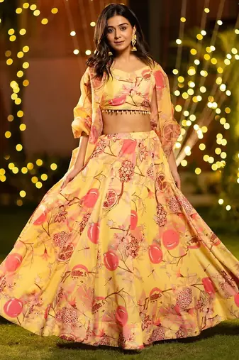 Digital Print Shiney Satin SemiStitched Lehenga Choli With Unstitched Blouse and Orgenza Dupatta