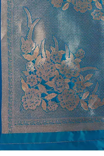 blue kanjivaram silk blend two-tone zari weaving saree