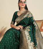 Dark Green Kanjivaram silk blend Two-Tone Zari Weaving Saree 