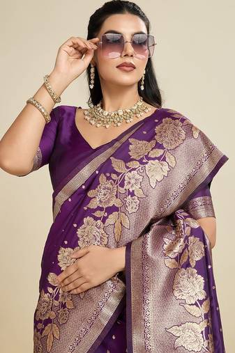 Dark Plum Kanjivaram silk blend Two-Tone Zari Weaving Saree 