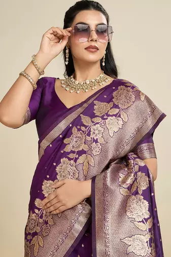 Dark Plum Kanjivaram silk blend Two-Tone Zari Weaving Saree 