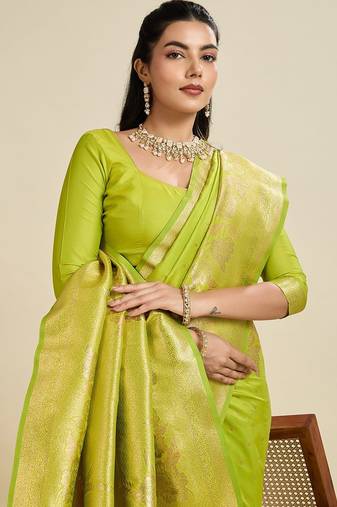 Pear Kanjivaram silk blend Two-Tone Zari Weaving Saree 