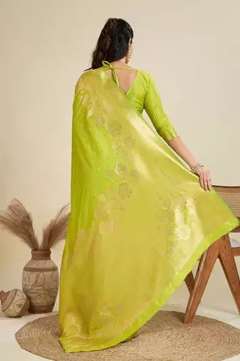 Pear Kanjivaram silk blend Two-Tone Zari Weaving Saree 