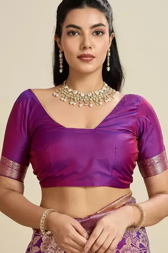 Purple Kanjivaram silk blend Two-Tone Zari Weaving Saree 