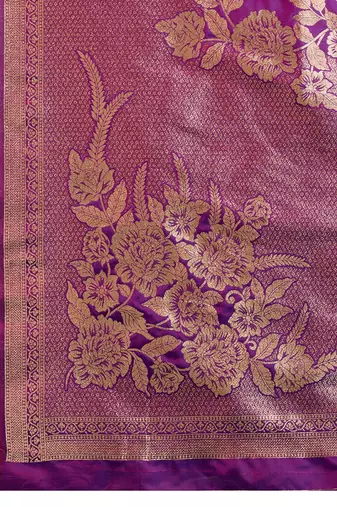 Purple Kanjivaram silk blend Two-Tone Zari Weaving Saree 