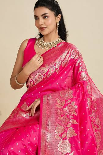 Rani Pink Kanjivaram silk blend Two-Tone Zari Weaving Saree 