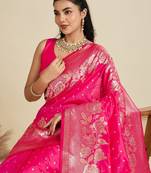 Rani Pink Kanjivaram silk blend Two-Tone Zari Weaving Saree 