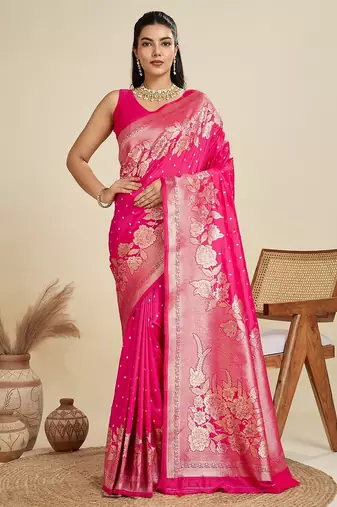 Rani Pink Kanjivaram silk blend Two-Tone Zari Weaving Saree 