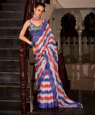 Blue muslin leheriya printed cotton saree 1