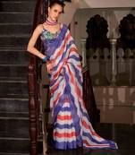 Blue muslin leheriya printed cotton saree