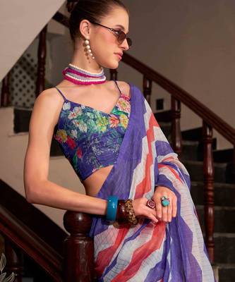 Blue muslin leheriya printed cotton saree 2