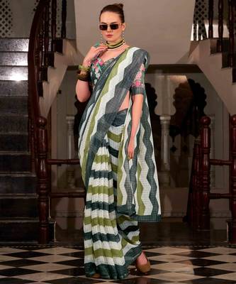 Green muslin leheriya printed cotton saree 1