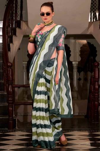 Green muslin leheriya printed cotton saree