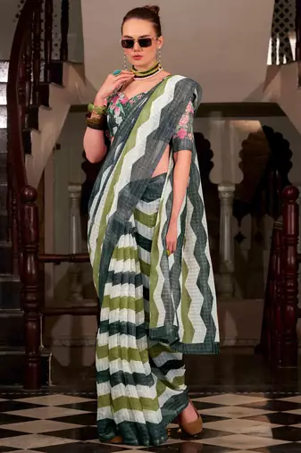 Green muslin leheriya printed cotton saree