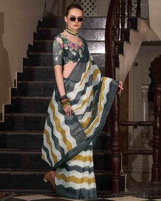 Green muslin leheriya printed cotton saree 2