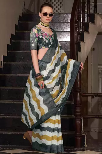 Green muslin leheriya printed cotton saree