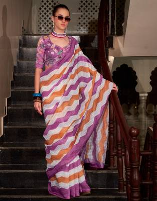 Violet muslin leheriya printed cotton saree 1
