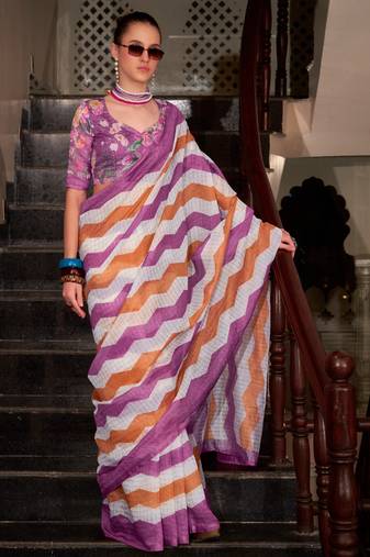 Violet muslin leheriya printed cotton saree