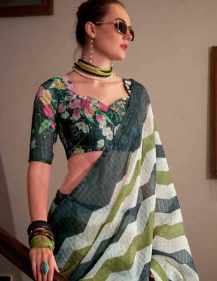 Green muslin leheriya printed cotton saree 3