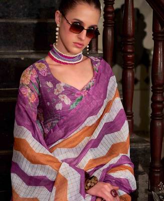 Violet muslin leheriya printed cotton saree 3