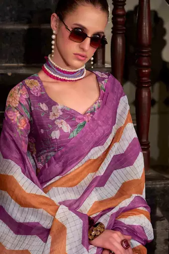 Violet muslin leheriya printed cotton saree