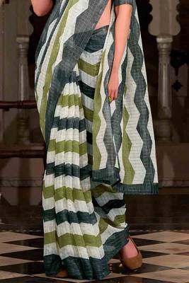 Green muslin leheriya printed cotton saree 4