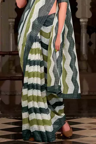 Green muslin leheriya printed cotton saree