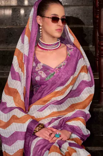 Violet muslin leheriya printed cotton saree