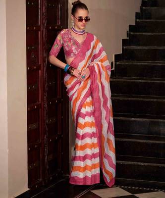 pink muslin leheriya printed cotton saree 1